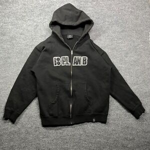 Plan B Full Zip Hoodie Men's Medium Black Leather Logo USA Made Classic Y2K